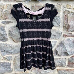 Candie’s Black & Lavender Lace Overlay Bow Accent Fit & Flare Dress Size Large